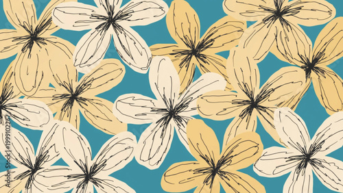 Seamless pattern of simple daisy flowers, soft cream petals  background