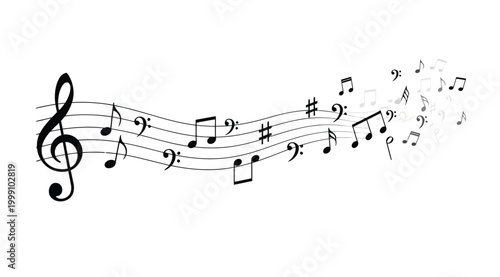 Musical notes staff with treble clef and sharp symbols