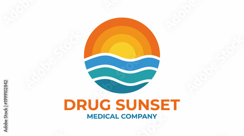 This logo blends a vibrant sunset with waves, symbolizing hope and healing, perfect for a medical company looking to convey a positive and warm message.