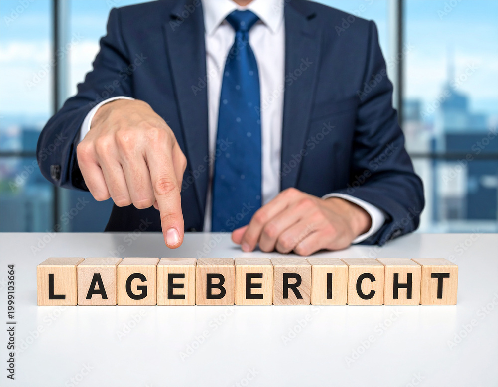 Obraz premium Lagebericht - Geschäftsmann zeigt auf den Text 