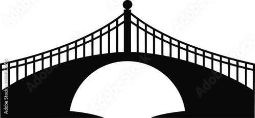Black silhouette of an arch bridge with a decorative finial and railings, isolated on a white background, symbolizing connection and passage