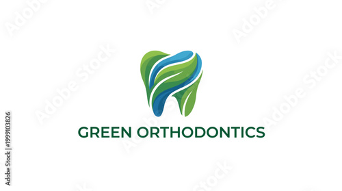 This logo captures the essence of eco-friendly orthodontics, featuring a stylized tooth with green leaves, symbolizing health, sustainability, and modern dental care.