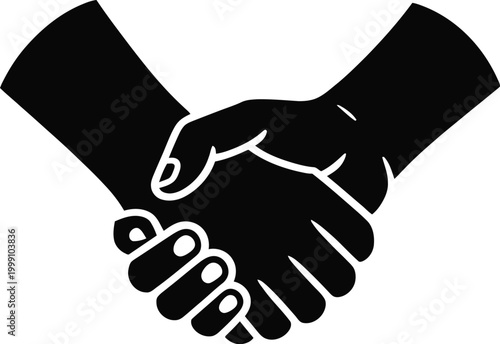 Close-up black silhouette of two hands shaking firmly, symbolizing agreement, partnership, trust, and a successful business deal or reconciliation, isolated on a white background.keywords