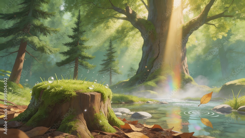 Obraz premium Mossy tree stump in serene forest