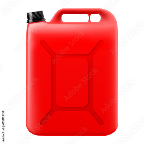 Red metal jerrycan isolated on a white background. Canister for gasoline, diesel gas. 3d rendering illustration