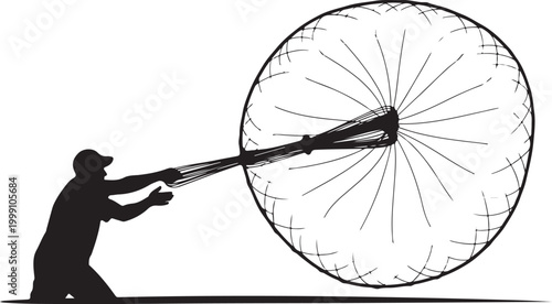 man pushing wheel, wheelbarrow, heavy load, laborer, silhouette