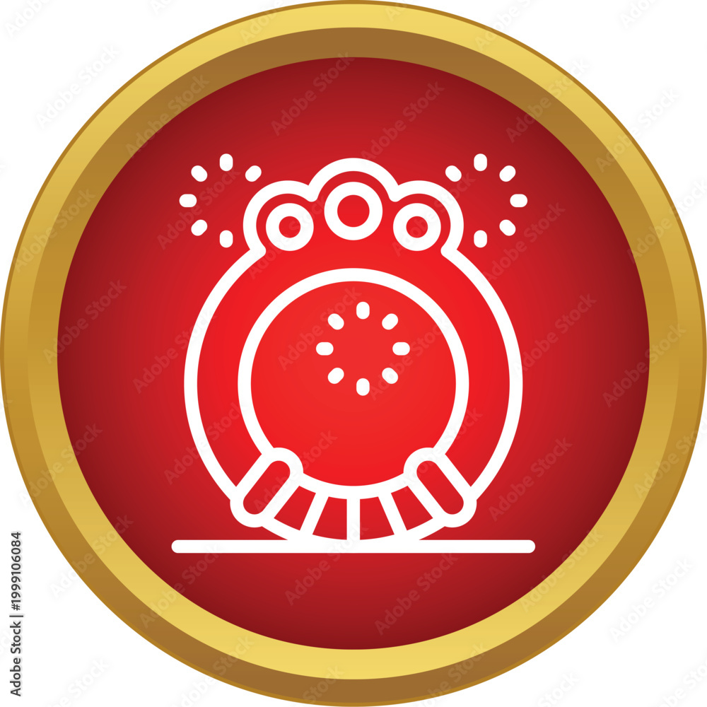 Fototapeta premium Tambourine musical instrument icon representing rhythm and celebration in a red circle