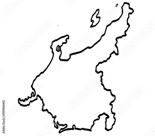 中部地図 筆タッチ 和風 西日本 東日本 / A brushstroke map of Chubu