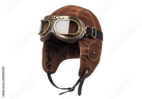 Vintage leather pilot helmet with goggles