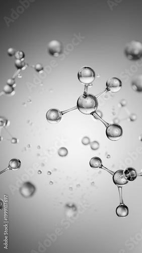 Grey molecules float in space showing structure and connection in a scientific representation of chemical compounds