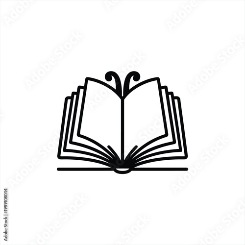 Open book icon, pages fanned out, bold lines.