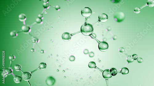 Green molecules float in space showing structure and connection in a scientific representation of chemical compounds