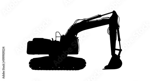 Excavator Silhouette Isolated on White Background