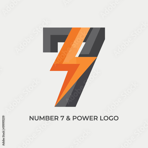 A dynamic logo featuring the number 7 intertwined with a lightning bolt, representing power and energy, ideal for brands or products focused on performance and innovation.