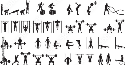 CrossFit and Functional Training Exercise Silhouette Icon Set.