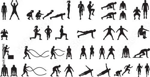 High-Intensity Interval Training (HIIT) Cardio Exercise Icon Set.