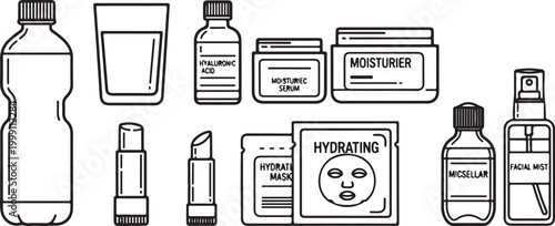 Skincare essentials set with hyaluronic acid and moisturizer Vector