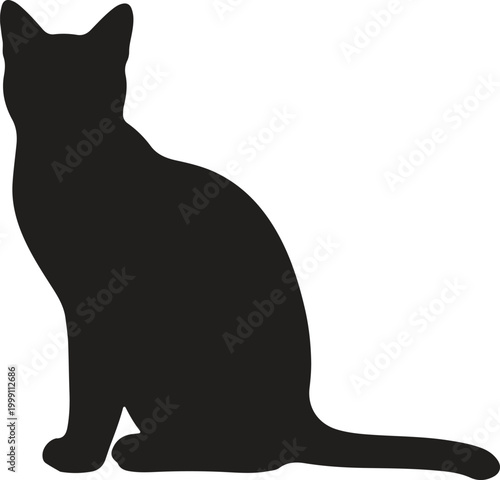 Elegant Sitting Cat Silhouette Vector Illustration Isolated on White Background