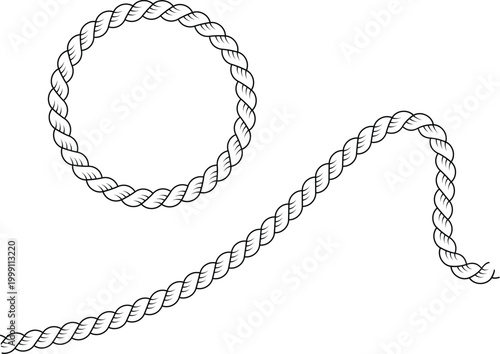 Nautical Rope Circle Frame Vector Illustration.