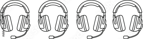 Headphone line art set black and white illustration