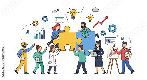 Diverse group of people working together.