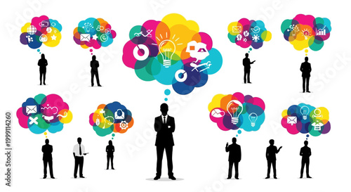Businessman with colorful thought bubble.