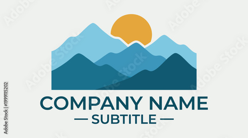 This logo showcases a stylized mountain landscape with a sun, ideal for representing outdoor adventure brands, capturing the essence of exploration and nature.