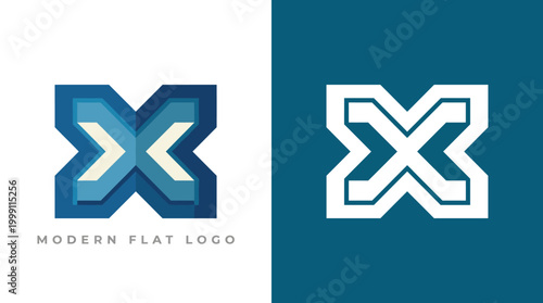 This modern flat logo features bold geometric shapes and a striking design, reflecting innovation and contemporary aesthetics suitable for tech or creative industries.