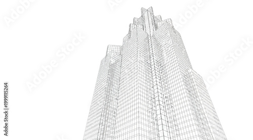 Wireframe perspective view of a modern skyscraper building