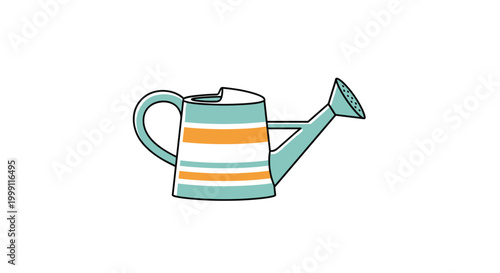 Teal and orange striped watering can for gardening tasks shown in a simple hand-drawn style on a plain white background.