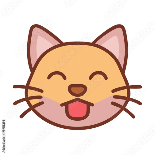 Cuadro en lienzo Cute cartoon cat face sticking tongue out illustration