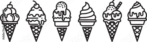 Set of six ice cream cone icons vector Vector