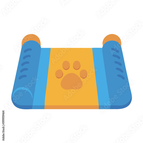 Blue pet ramp with orange paw print design