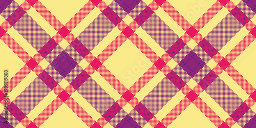 Brand vector pattern background, tweed fabric seamless check. Worldwide textile plaid texture tartan in light goldenrod and pink colors.