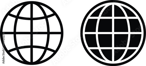 World Icon, Globe Symbol. Planet Logo. World Wide icon. black globe icon set. Earth icon design. World icons set. World planet earth icon collection. Globes with world maps symbol. Globe shape line.