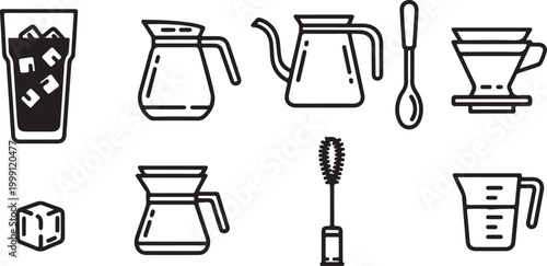 Black white vector icons set of kitchen utensils and tools Vector