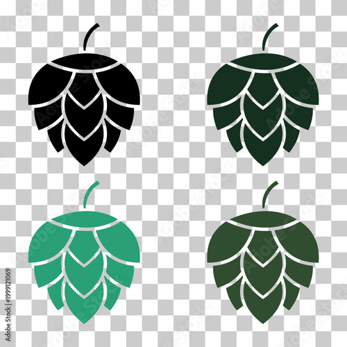 Set of Hop icon beer cone leaf sign,pub herb design, nature seed vector .