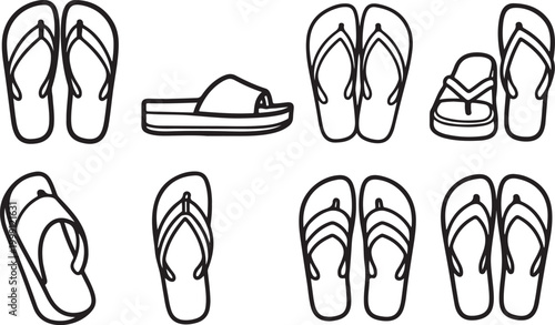 Vector graphic set of footwear icons colorful outline style Vector