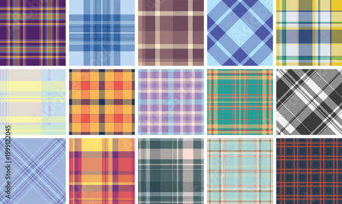 Plaid bundle for mufflers. Elegant tartan repeats complement casual and formal outfits. Seamless vectors align perfectly.