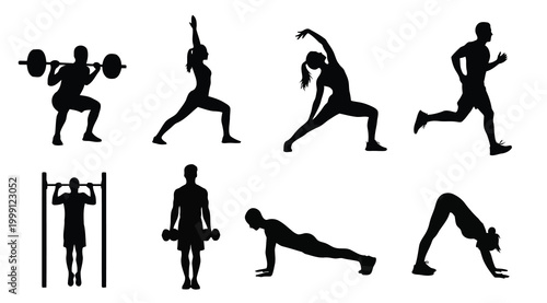 Set of fitness and workout silhouettes