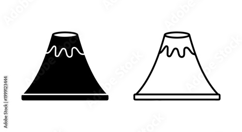 Black and white line art of two volcano shapes in simple style