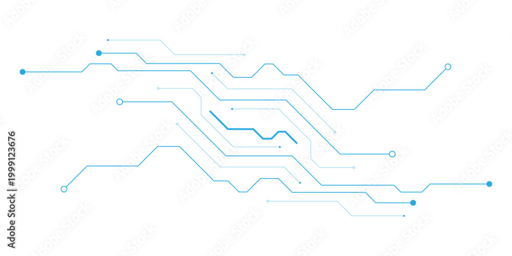 Obraz premium Dense Blue Circuit Board Pattern with Nodes on Black