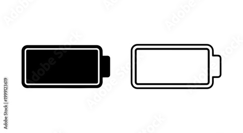 Black and white battery icons on a pure for power and energy concepts