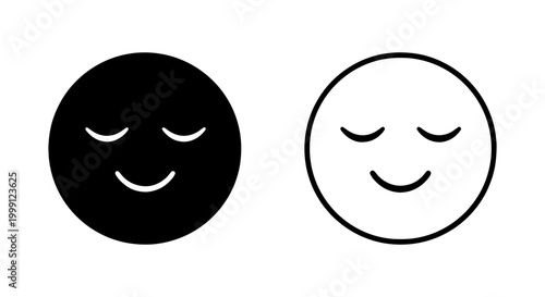 Black and white smiley face emoticon icons with closed eyes