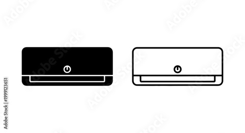 Black and white air conditioner icons in line art style for heating and cooling concepts