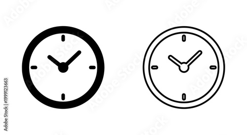 Two analog clock faces in black and white on a pure