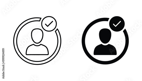 User check profile icon set for account verification and identity management systems featuring person silhouette with confirmation mark