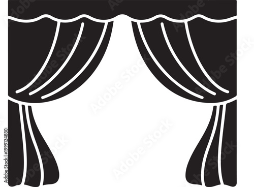Theater Curtains Open, Black Stage Drapes Vector Illustration for Performance, Cinema, and Grand Opening Concepts