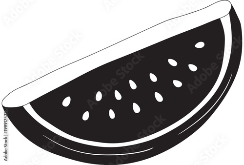 Watermelon Slice Vector Illustration, Minimalist Black and White Summer Fruit Icon