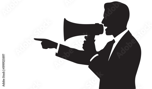 Businessman Megaphone Silhouette: Executive Making Public Announcement